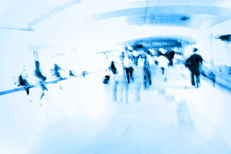 City in movement, Abstract blurry background in blue tonesの写真素材