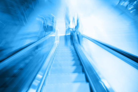 City in movement, Abstract blurry background in blue tonesの写真素材