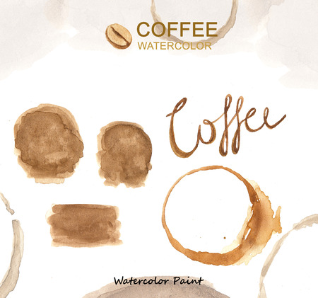Coffee elements, Watercolor paint high resolutionの写真素材