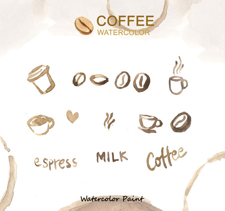 Coffee elements, Watercolor paint high resolutionの写真素材
