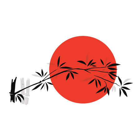 Silhouette Bamboo and Sun, Isolated on white background, high resolutionのイラスト素材