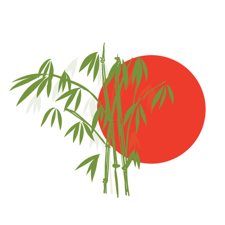 Silhouette Bamboo and Sun, Isolated on white background, high resolutionのイラスト素材