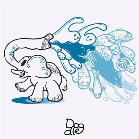 Illustration of elephant spraying water with his trunk.のイラスト素材