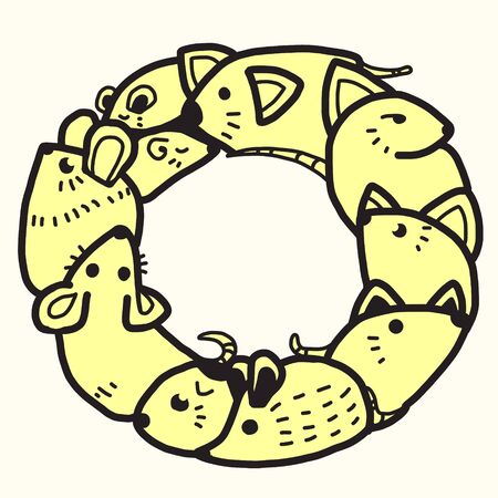 Mice in zero shaped doodle art. The animal of the Chinese zodiac.のイラスト素材