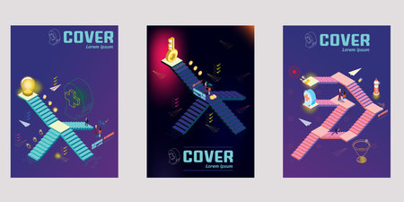 Staircase 3D isometric abstract vector illustration. Business cover book design