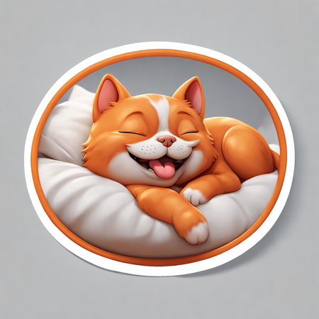Sleeping cute orange cat sticker illustration, AI generated.の素材