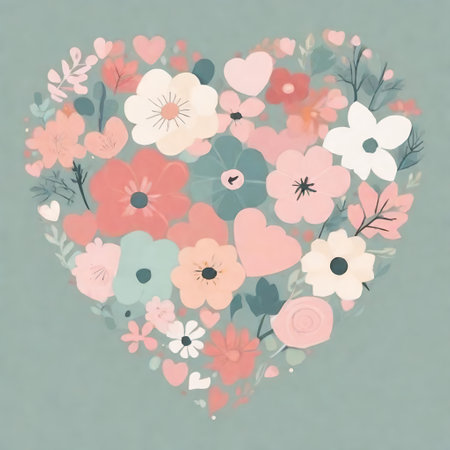 Romantic floral heart background. Illustration in vintage style. AI generatedの素材