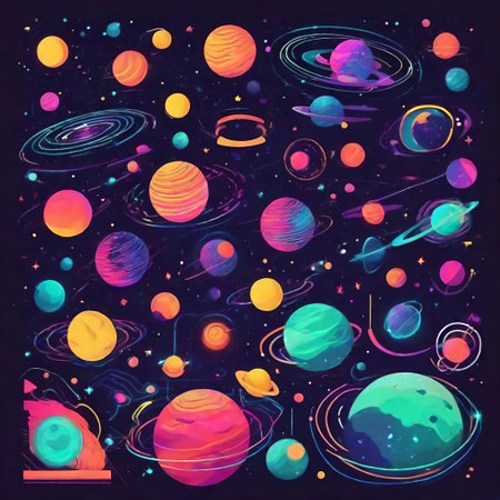 Planets in space. Hand drawn vector illustration on chalkboard.  AI generatedの素材