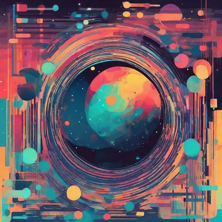Abstract colorful background with circles and dots.  AI generated illustration.の素材