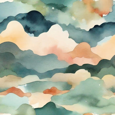Abstract watercolor background with clouds and sky. AI generated illustration.の素材