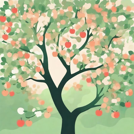 Apple tree with apples and bokeh effect. AI generated illustration.の素材