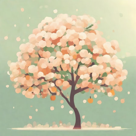 Tree with autumn leaves and bokeh lights. AI generated illustration.の素材