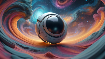 3d rendering of a Robot eye in the space with a colorful background. Virtual reality concept. AI generatedの素材