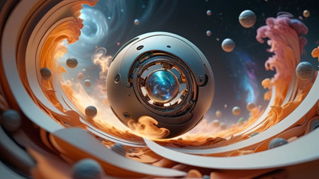 3d rendering of abstract planet in space. Futuristic concept. AI generated.の素材