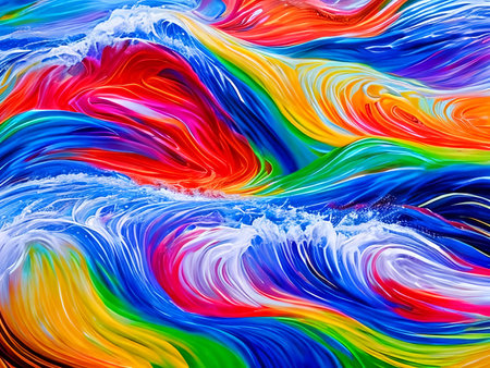 Abstract background with a pattern in the form of multi-colored waves.  AI generated.の素材