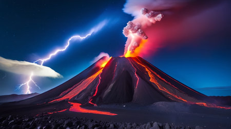 Volcanic eruption. AI generatedの素材