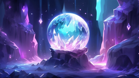 Magic crystal ball with magic mountains. AI generated.の素材