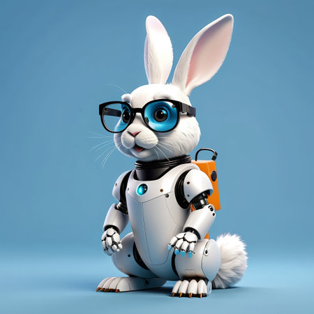 Rabbit robot with glasses, AI generatedの素材