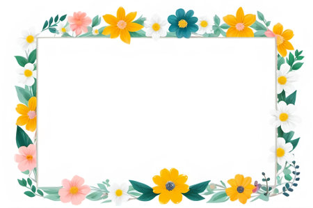 floral frame on white background with copy space for text or image, AI generatedの素材