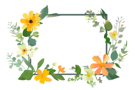 2d flat flower frame, isolated white background, AI generatedの素材