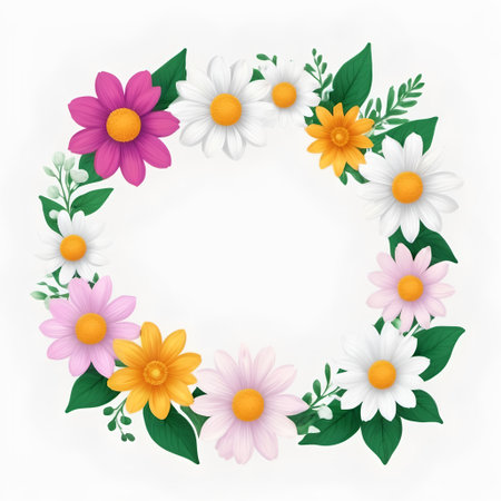 2d flat flower frame, isolated white background, AI generatedの素材