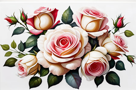 Illustration of a bouquet of roses on a white background. AI generatedの素材