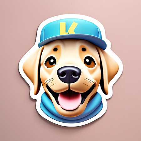 Labrador retriever dog wearing baseball cap. smiling cute dog sticker. AI generatedの素材