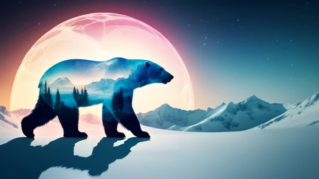 Polar bear in winter landscape. 3D illustration, AI generatedの素材