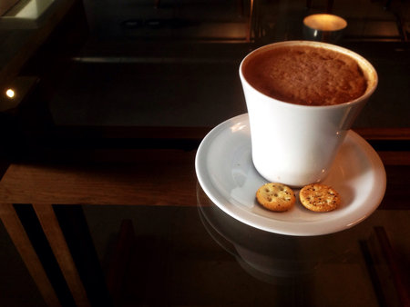 Coffee on glass tableの素材