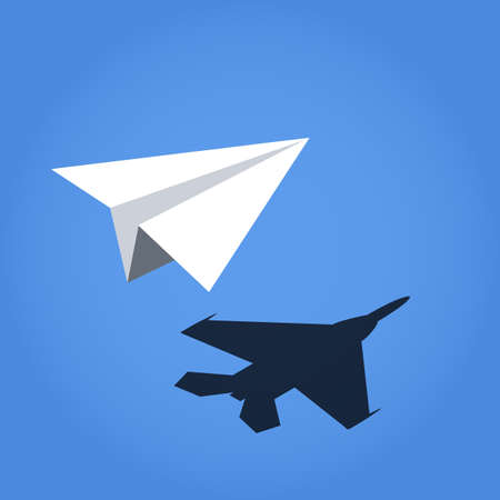 paper plane casting shadow jet fighterのイラスト素材