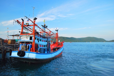 Fisher man boat at portの素材