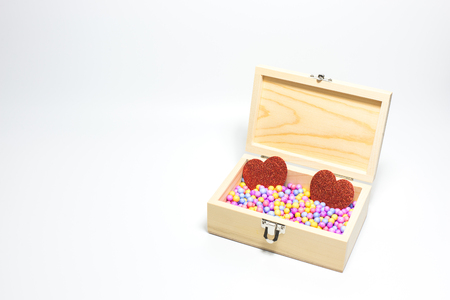 Red heart in box on white backgroundの写真素材
