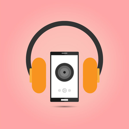 Mobile device with headphone  music on pink background. vector illustration. eps10のイラスト素材