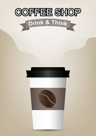 Vector illustration coffee cup with text on brown background. Coffee cup logoのイラスト素材