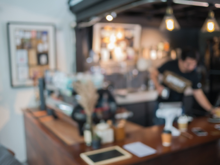 Coffee shop blurred with barista background.の写真素材