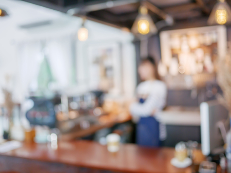 Coffee shop blurred with barista background.の写真素材
