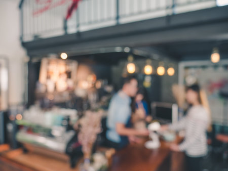 Blurred background coffee shop, Abstract blurred background of resturant lights.の写真素材