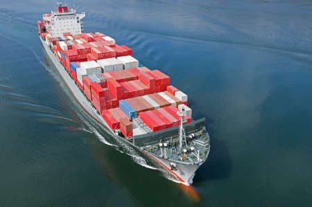 An aerial view of a container ship. An aerial view of a container ship.