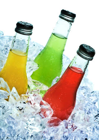 Close up view of the bottles in ice Close up view of the bottles in ice