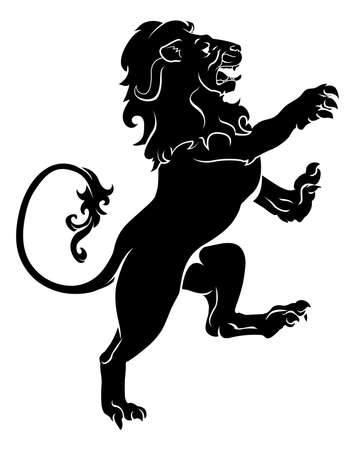Illustration of a heraldic rampant lion on hind legs, like those found on a coat of arms Illustration of a heraldic rampant lion on hind legs, like those found on a coat of arms