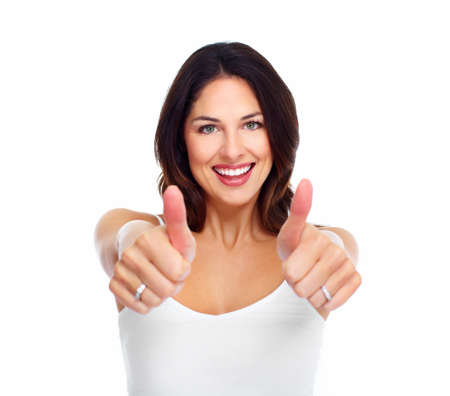 Young happy woman. Isolated on white background. Young happy woman. Isolated on white background.