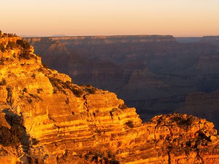 Sunrise At The Grand Canyon Lighting Up Rocks Of Hopi Point The Grand Canyon Lighting Up Rocks