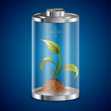 Concept - Green Energy. Sprout from the Ground in the Battery Concept - Green Energy. Sprout from the Ground in the Battery