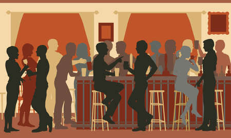EPS8 editable vector cutout illustration of people drinking in a busy bar in the evening EPS8 editable vector cutout illustration of people drinking in a busy bar in the evening
