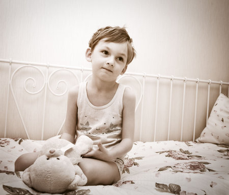 Little boy with teddyの写真素材