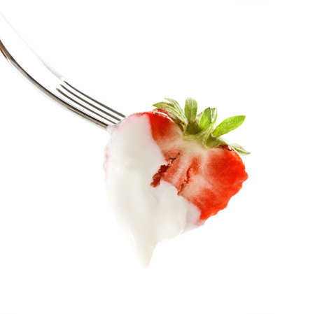 Fork with Strawberryの写真素材