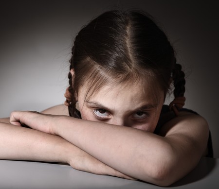 Little girl in depression の写真素材