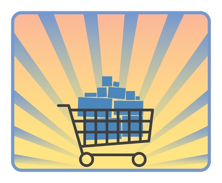 Full shopping cart on ray backgroundのイラスト素材