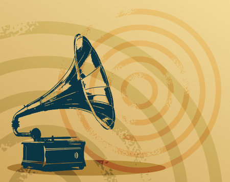 Vintage gramophone on grunge backgroundのイラスト素材