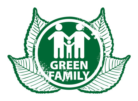 Abstract grunge rubber stamp with the word Green Family written inside the stampのイラスト素材